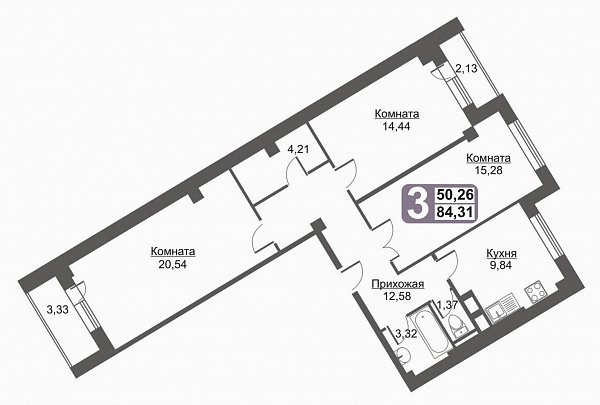 3 этаж 3-комнатн. 84.31 кв.м.