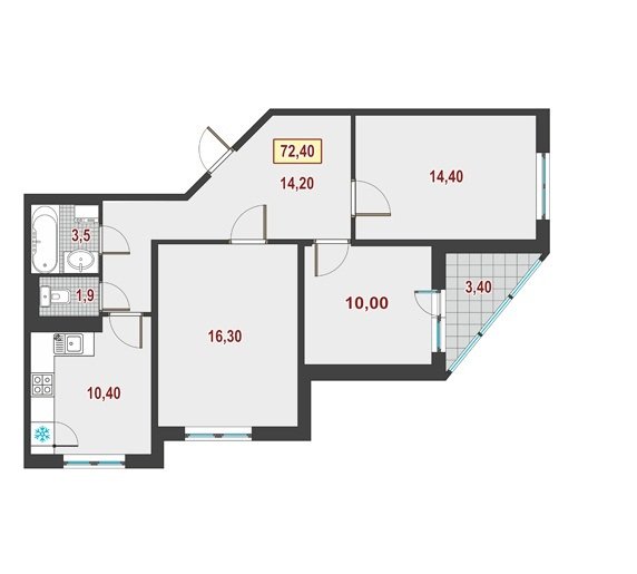 7 этаж 3-комнатн. 72.4 кв.м.
