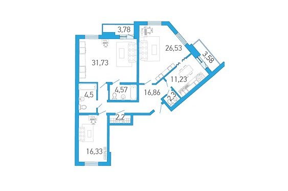 12 этаж 3-комнатн. 120.9 кв.м.