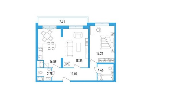 6 этаж 2-комнатн. 73.94 кв.м.