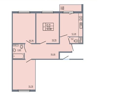 13 этаж 3-комнатн. 80.3 кв.м.