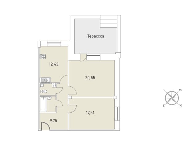 1 этаж 2-комнатн. 71.24 кв.м.