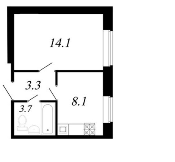 2 этаж 1-комнатн. 29.2 кв.м.
