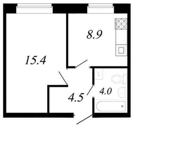 2 этаж 1-комнатн. 32.8 кв.м.