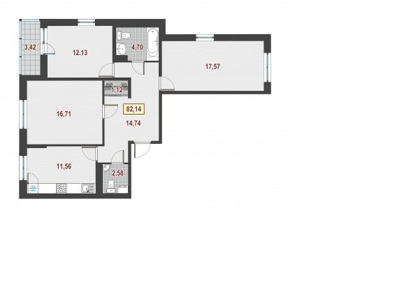 2 этаж 3-комнатн. 82.14 кв.м.