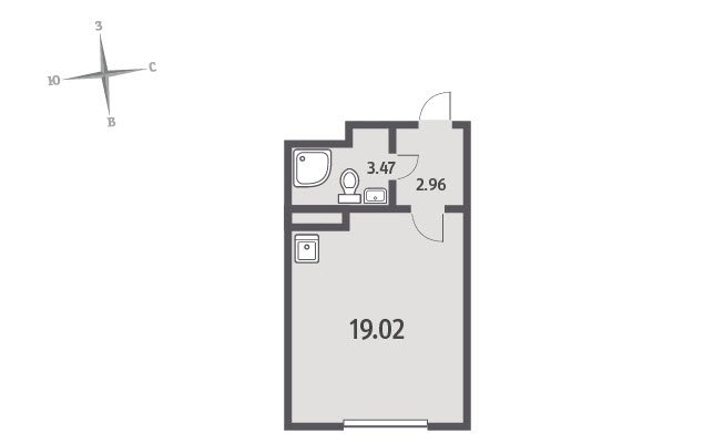 2 этаж 1-комнатн. 25.45 кв.м.