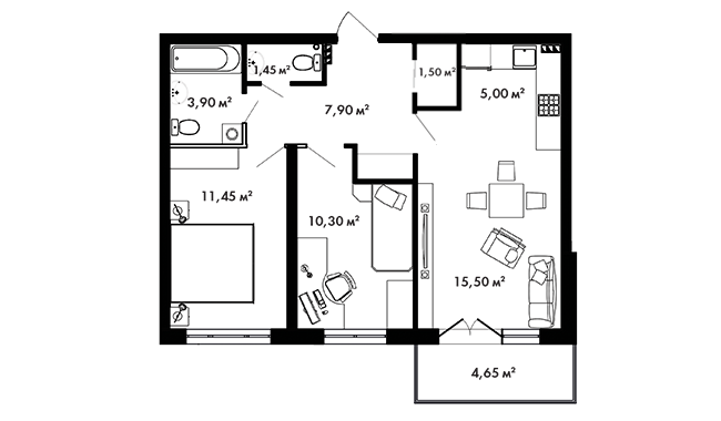 3 этаж 2-комнатн. 58.4 кв.м.