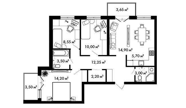 2 этаж 3-комнатн. 76.9 кв.м.