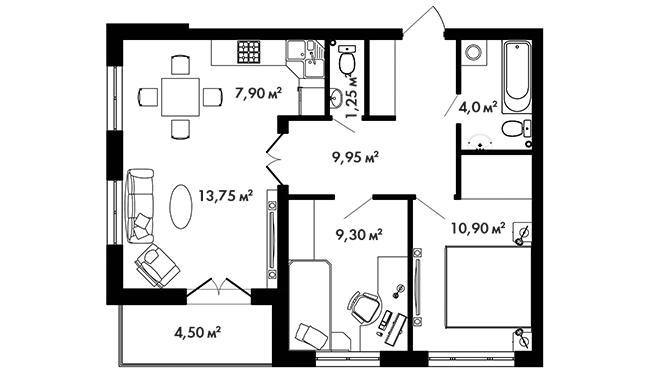 2 этаж 2-комнатн. 59.3 кв.м.