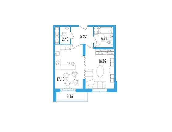 5 этаж 1-комнатн. 47.25 кв.м.