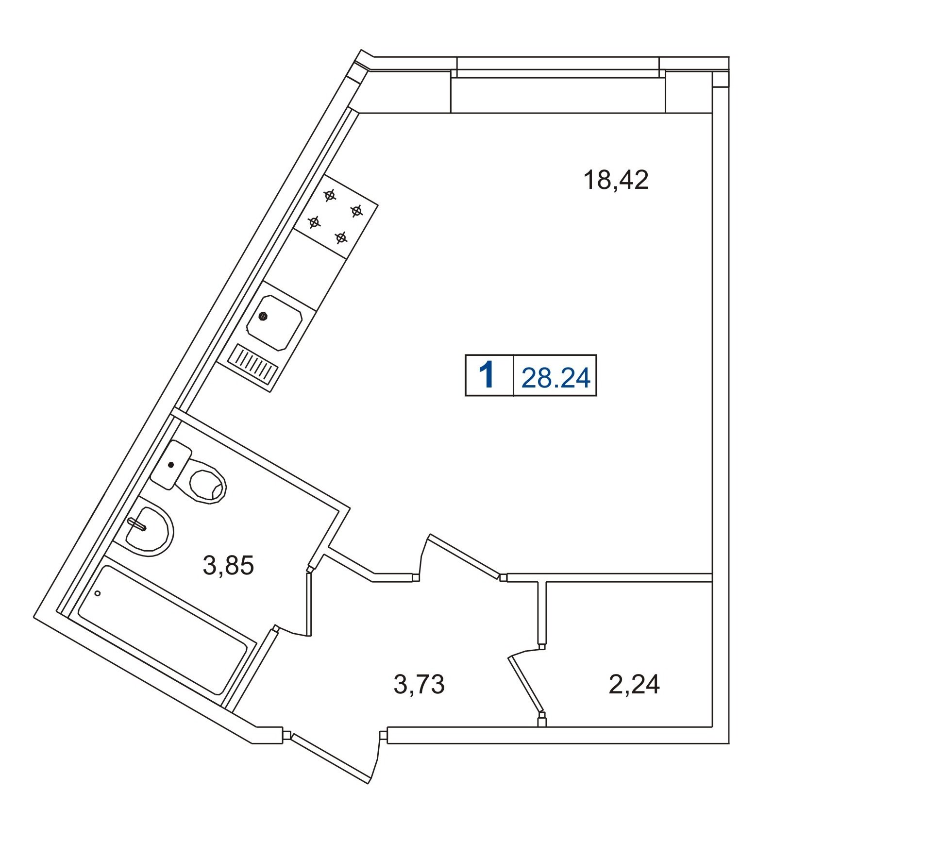 1 этаж 1-комнатн. 28.24 кв.м.