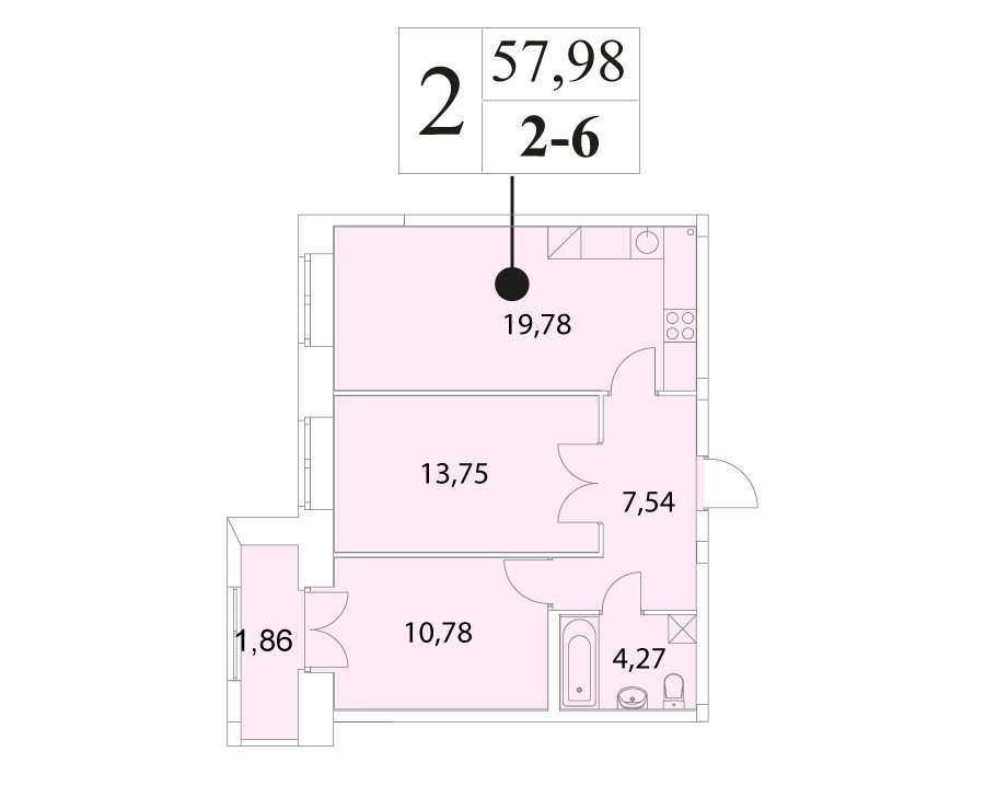 9 этаж 2-комнатн. 57.98 кв.м.