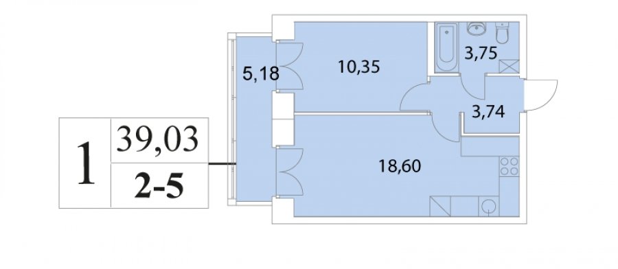 8 этаж 1-комнатн. 39.03 кв.м.