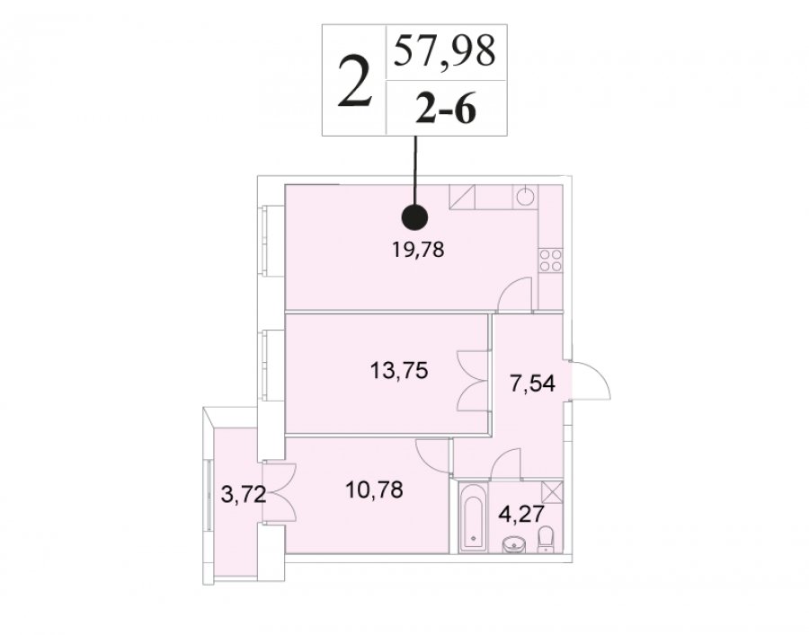 2 этаж 2-комнатн. 57.98 кв.м.