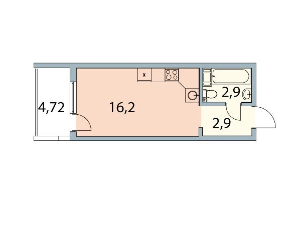 1 этаж 1-комнатн. 22 кв.м.