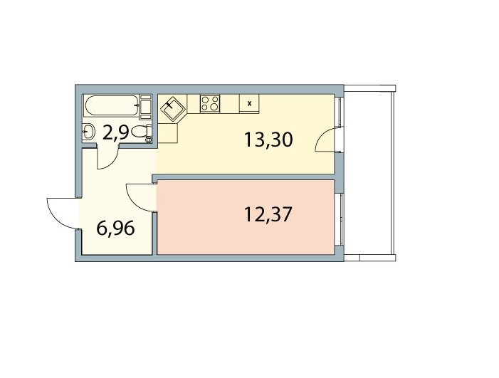 1 этаж 1-комнатн. 35.53 кв.м.