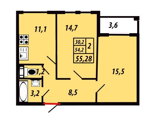 2 этаж 2-комнатн. 55.28 кв.м.