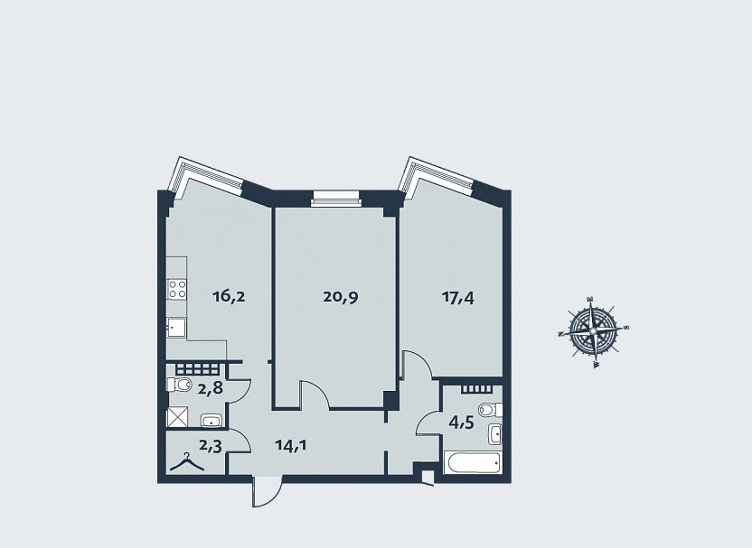 5 этаж 2-комнатн. 78 кв.м.