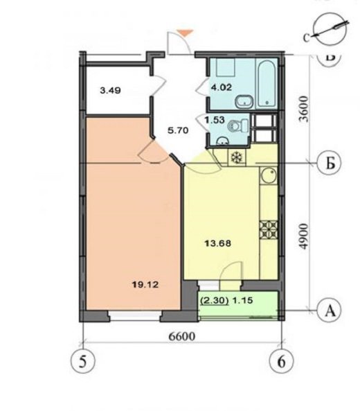 17 этаж 1-комнатн. 48.69 кв.м.
