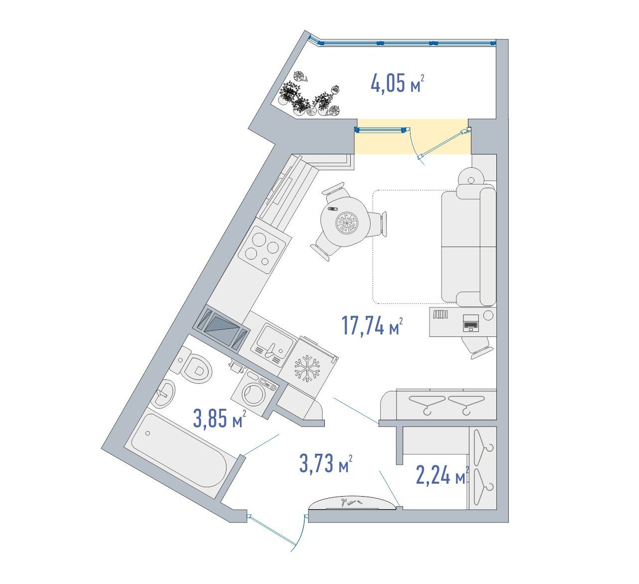 3 этаж 1-комнатн. 31.61 кв.м.