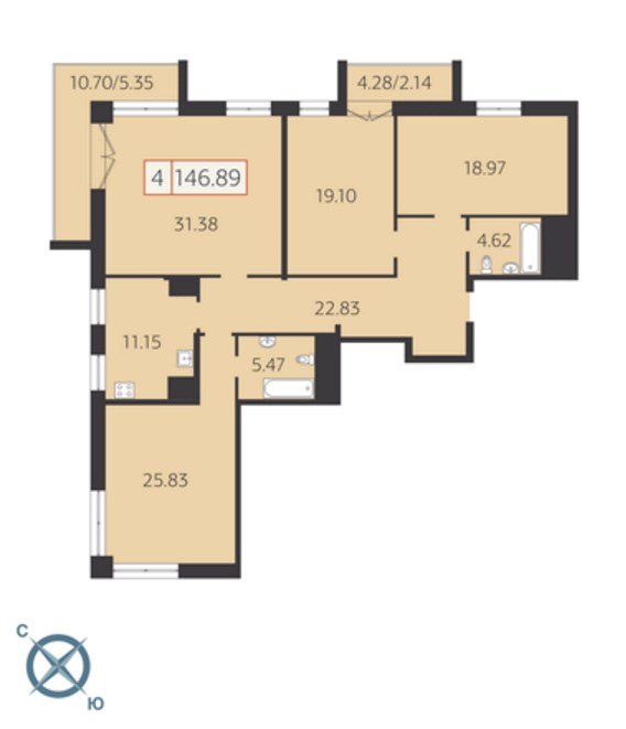 14 этаж 4-комнатн. 146.7 кв.м.