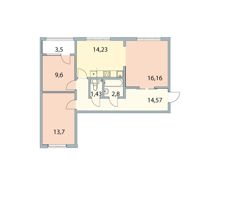 2 этаж 3-комнатн. 74.24 кв.м.