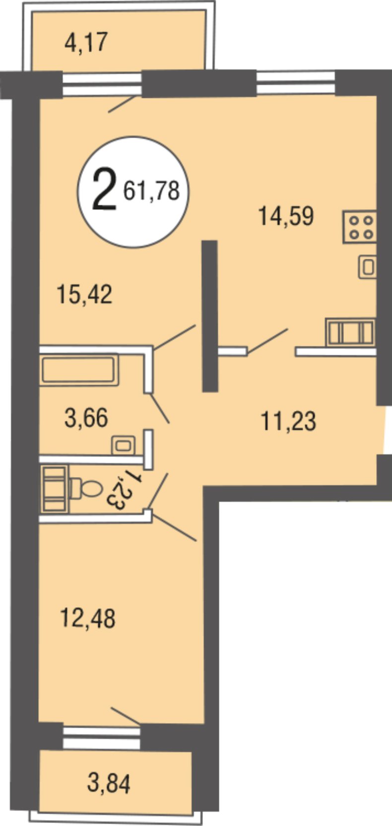 2-комнатн. 61.78 кв.м.