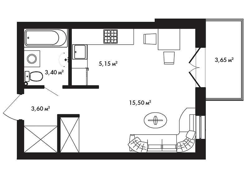 1 этаж 1-комнатн. 28.75 кв.м.