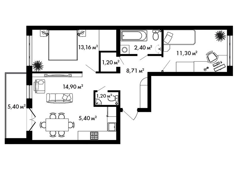 2 этаж 2-комнатн. 62.7 кв.м.