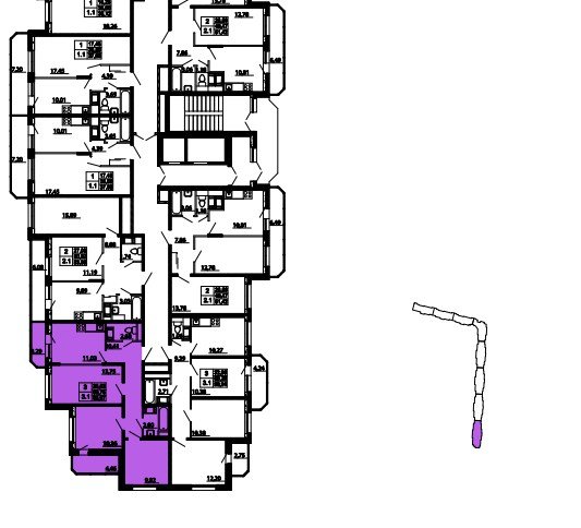 11 этаж 3-комнатн. 63.97 кв.м.