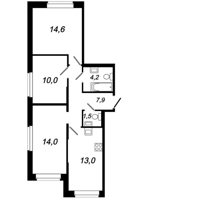 1 этаж 3-комнатн. 65.2 кв.м.