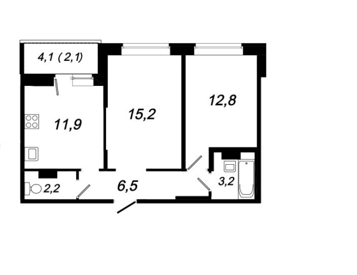 9 этаж 2-комнатн. 53.9 кв.м.