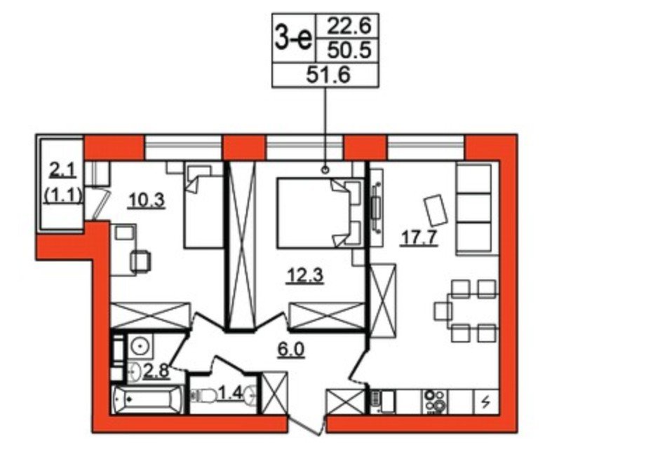 2 этаж 3-комнатн. 52.8 кв.м.