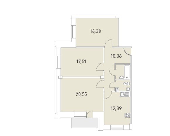 2 этаж 3-комнатн. 83.66 кв.м.