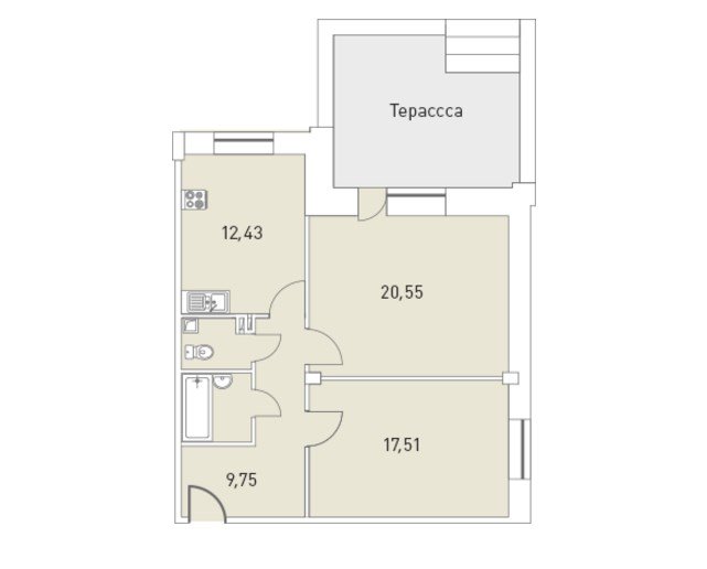 1 этаж 2-комнатн. 71.24 кв.м.