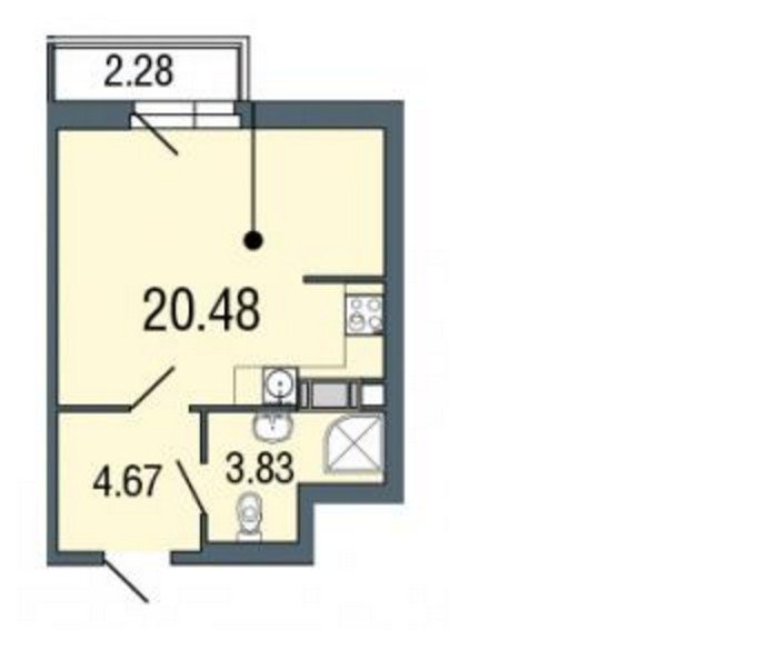 20 этаж 1-комнатн. 24 кв.м.