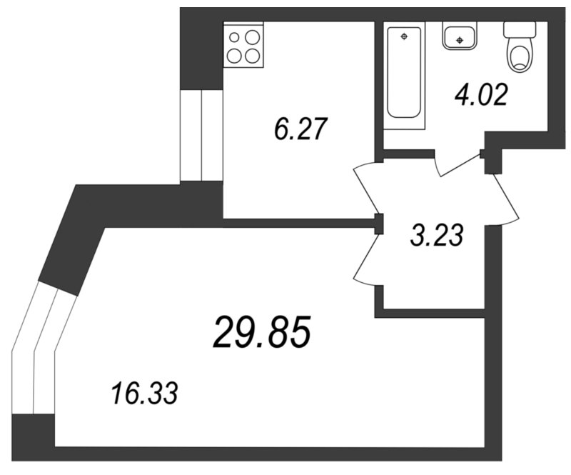 17 этаж 1-комнатн. 29.85 кв.м.