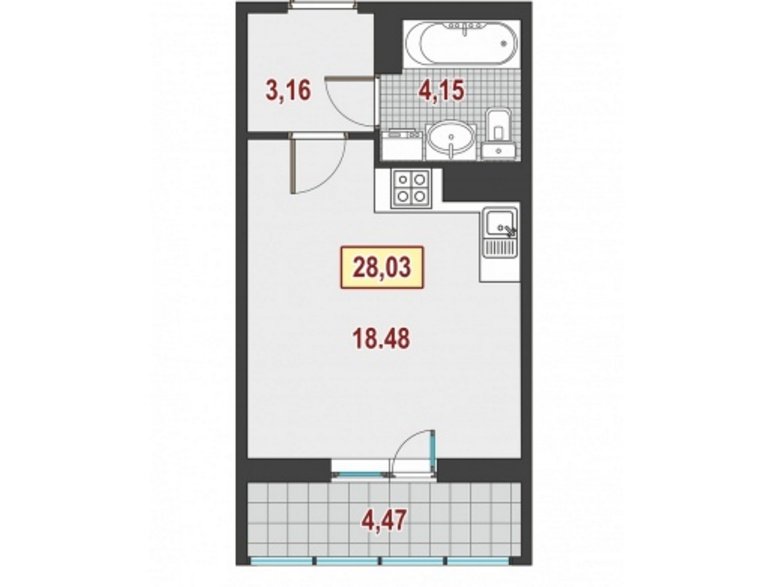 2 этаж 1-комнатн. 27.5 кв.м.