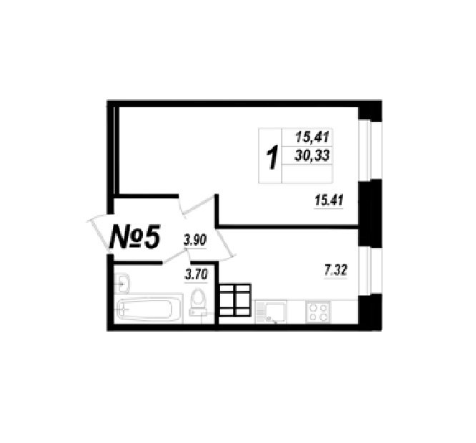 1 этаж 1-комнатн. 30.4 кв.м.