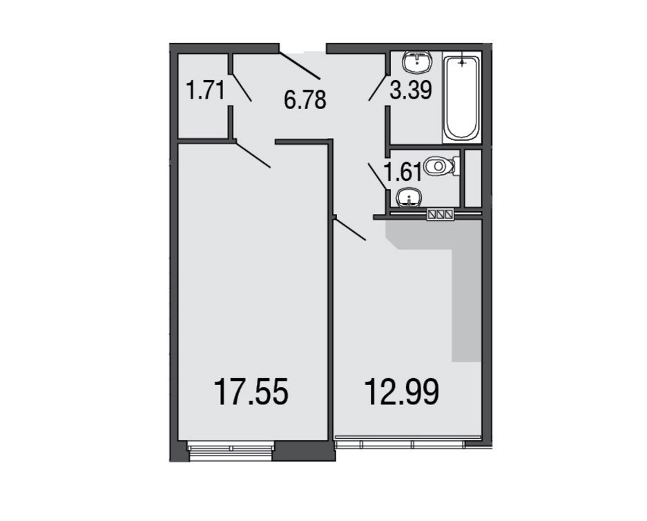 3 этаж 1-комнатн. 44 кв.м.
