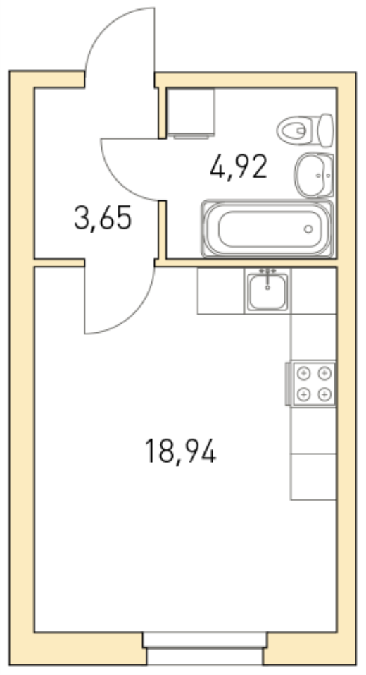 2 этаж 1-комнатн. 27.51 кв.м.