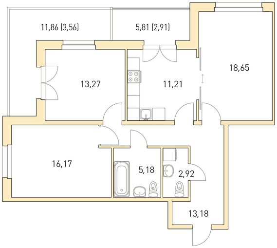 2 этаж 3-комнатн. 88.31 кв.м.