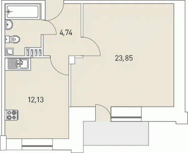 2 этаж 1-комнатн. 45.9 кв.м.