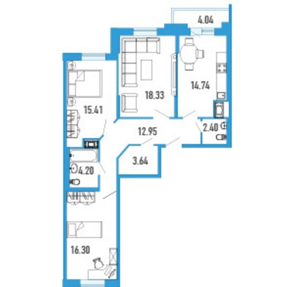 6 этаж 3-комнатн. 89.99 кв.м.