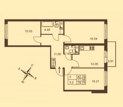 8 этаж 3-комнатн. 81.43 кв.м.
