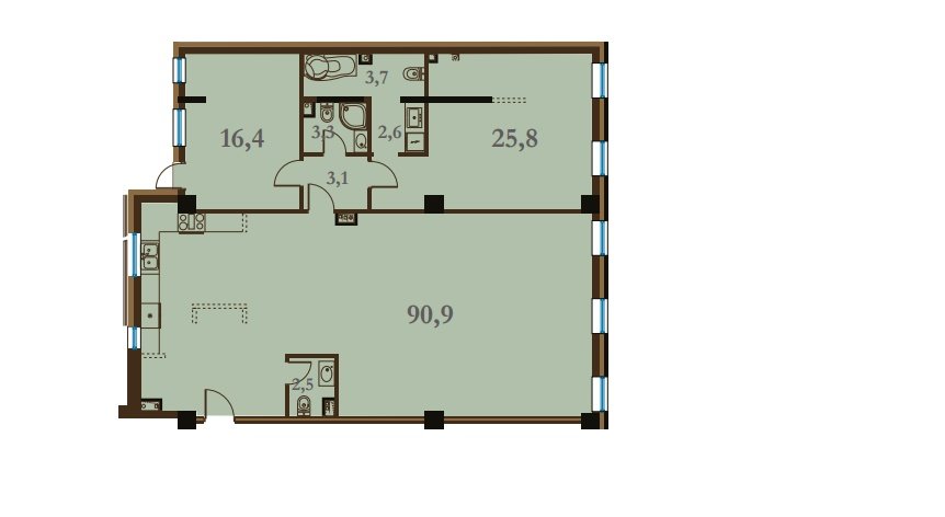 4 этаж 4-комнатн. 148.3 кв.м.