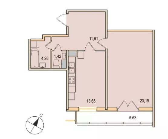 7 этаж 1-комнатн. 53.2 кв.м.