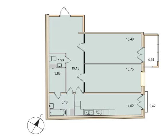 5 этаж 2-комнатн. 76.2 кв.м.