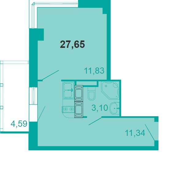 22 этаж 1-комнатн. 27.65 кв.м.