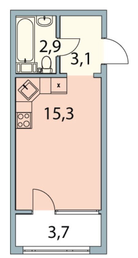 1 этаж 1-комнатн. 23.15 кв.м.